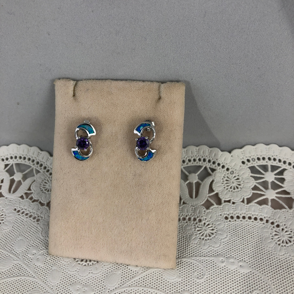 Amethyst  & Australian Opal 925 Silver Earrings